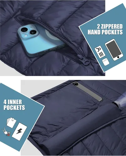 Vista 5 de Pioneer Camp Chaqueta acolchada ligera y plegable para hombre, con capucha, térmica, para invierno, para correr, viajar