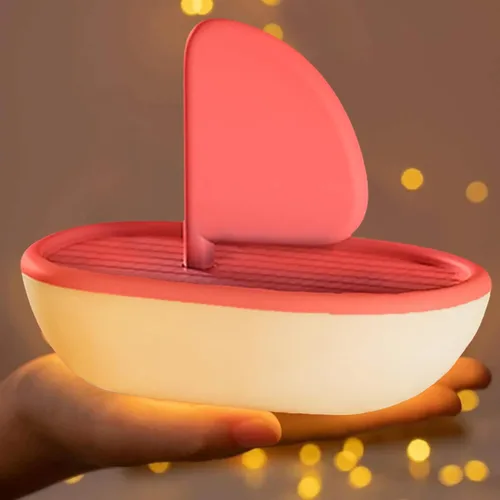 Vista 7 de Bonita luz nocturna de velero musical, lámpara de dormir de silicona suave, luz de noche recargable por USB para decoración de habitación, regalo