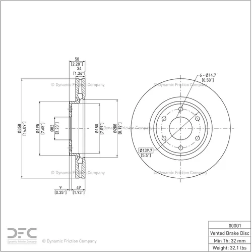 Vista 2 de Dynamic Friction Company Rotor de freno delantero 600-11033 para Land Rover Discovery Sport 2020-2022, Land Rover Range Rover Evoque 2020-2023