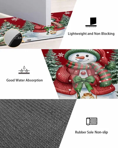 Vista 3 de Christmas Red Bath Mat for Tub,Non Slip Bathroom Floor Runner Rug Quick Dry & Absorbent Diatomaceous Earth Shower Sink Bedroom Kitchen Washable