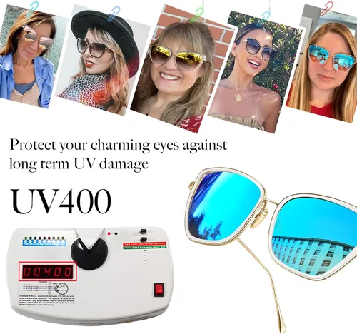Vista 5 de Joopin - Lentes de sol de gran tamaño con forma de ojos de gato para mujer, con marco de metal de moda