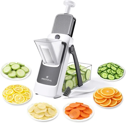 Vista 10 de ONCE FOR ALL Cortadora de mandolina segura para cocina, rebanadora de verduras profesional para rebanadas de patata de alimentos, grosor ajustable