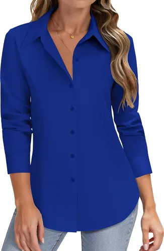 Vista 7 de HOTOUCH Camisas de manga larga con botones para mujer, camisas de vestir con protección contra manchas, ajuste delgado, blusas de trabajo, oficina
