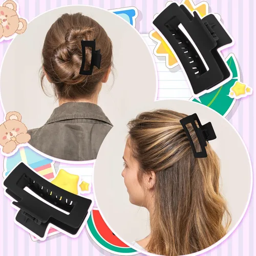 Vista 2 de WLLHYF Pinzas cuadradas de 3.5 pulgadas para el cabello, pasadores mate antideslizantes, horquillas de sujeción fuerte, pinzas de plátano medianas