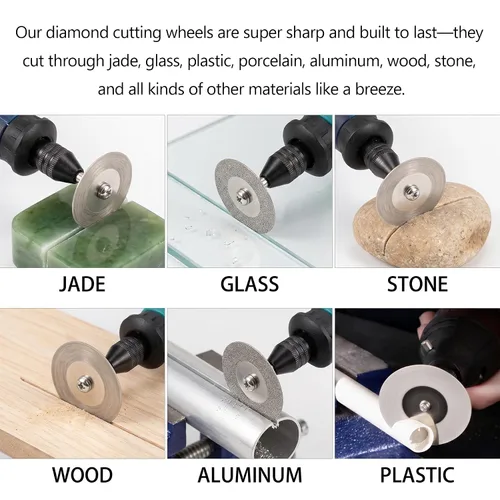 Vista 7 de Diamond Cutting Wheel 10 PCS (22mm/0.86in) Professional with 402 Mandrel 2 PCS for Rotary Tools Cutting Disc Accessories