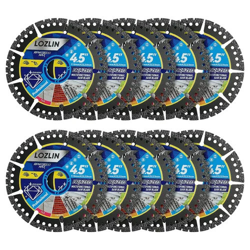 Vista 13 de LOZLIN Paquete de 3 hojas de sierra multiusos de diamante de 4.5 pulgadas, discos de amoladora angular de alta resistencia para cortar