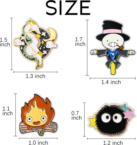 Vista 2 de Calcifer - Pin esmaltado de anime (4 unidades), lindo pin de solapa, suministros de oficina, regalo de dibujos animados de anime, insignia, regalo