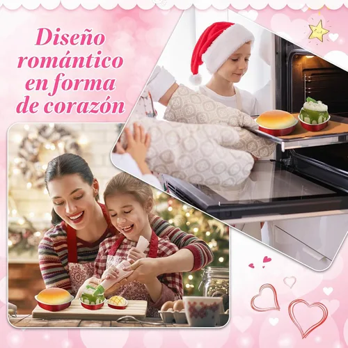 Vista 5 de Meanplan Paquete de 30 moldes de aluminio en forma de corazón de 9 onzas, 3.4 y 1.86 onzas, molde de aluminio desechable para pasteles de San