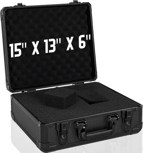 Vista 8 de Estuche de transporte de 11 pulgadas con espuma precortada en cubitos personalizable, carcasa de aluminio, construcción robusta de aleación