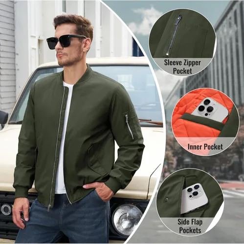 Vista 5 de TACVASEN - Chaqueta bomber para hombre, cortavientos, chaqueta térmica acolchada, abrigada, para invierno