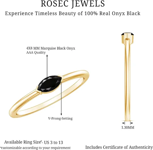 Vista 6 de Anillo de promesa de ónix negro natural certificado, calidad AAA, anillo de ónix East West, anillo de Pinky para mujer, listo para regalar