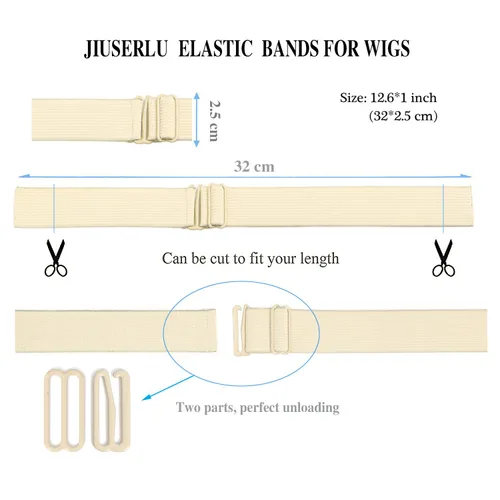 Vista 4 de Correas ajustables para pelucas y hacer pelucas, bandas elásticas ajustables (beige, 1 pulgada x 10 unidades)