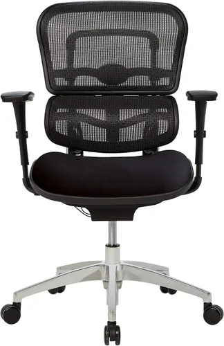 Vista 4 de WorkPro® Serie 12000 - Silla ergonómica de malla y tela con respaldo medio, color negro y negro, compatible con BIFMA