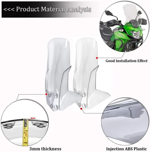 Vista 6 de GLoyer Motorcycle Windshield 2018 2019 X 300 Motorcycle Windscreen Flyscreen Windshield Wind Deflector Parts Compatible with Kawasaki VersysX300