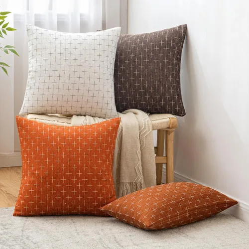 Vista 188 de MIULEE - Juego de 2 fundas de almohada decorativas de lino de arpillera navideñas, modernas, estilo campestre, rústicas, tejidas, con textura