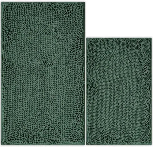 Vista 12 de Juego de 2 tapetes de baño de chenilla, superabsorbentes, con fuerte respaldo antideslizante de PVC, tapetes de baño para baño, peludos
