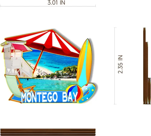 Vista 3 de Montego Bay Jamaica - Imán de madera 3D para nevera, recuerdos coleccionables, decoración hecha a mano, artesanías 2