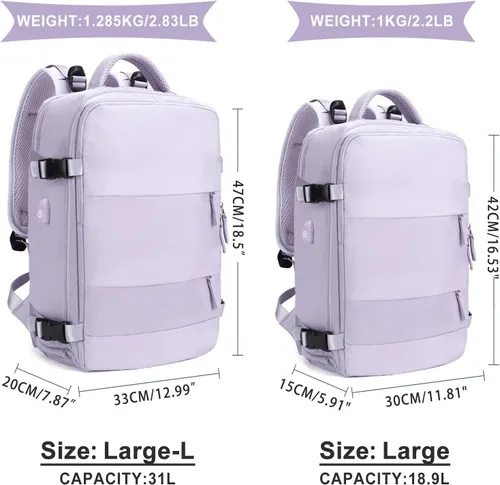 Vista 3 de coowoz Mochila de viaje grande para mujeres y hombres,Mochila de transporte,Mochila de senderismo impermeable para deportes al aire libre, Púrpura