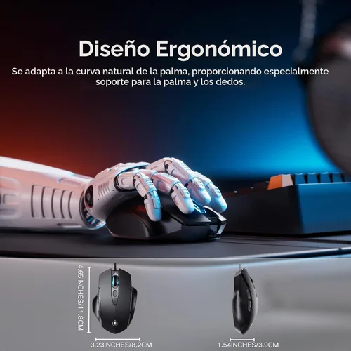 Vista 3 de Uineer Wired Mouse, USB-A Computer Mouse with 6 Buttons,Adjustable Negro