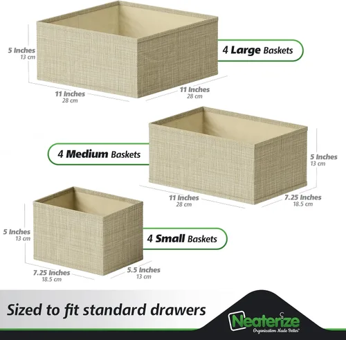 Vista 3 de Organizador de Cajones para Ropa Juego de 12 Beige - Organizador de Cómoda Para Guardería, Dormitorio, Armario - Los Organizadores Perfectos de Ropa