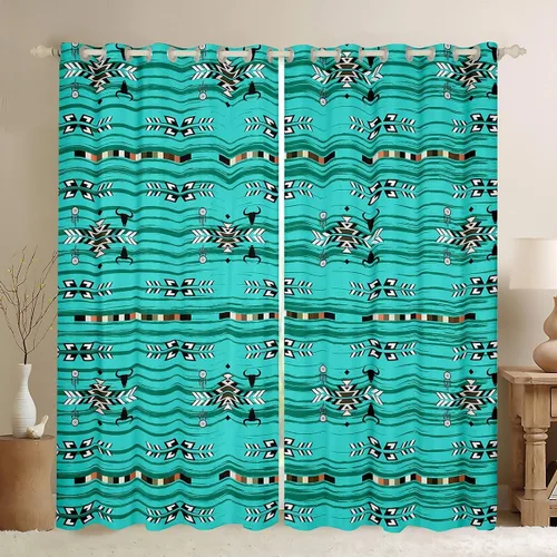 Vista 20 de Cortinas opacas estilo bohemio occidental de 76 x 45 pulgadas, cortinas y cortinas de atrapasueños de vaca, cortinas del suroeste, cortinas de Multi