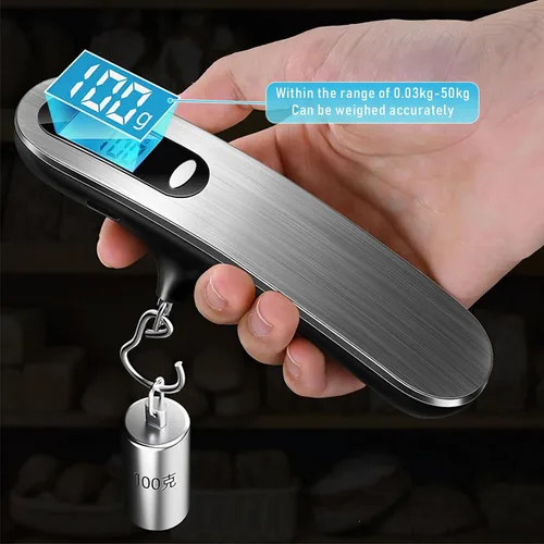 Vista 5 de Báscula de equipaje, nueva báscula digital portátil 2.0 para maleta con carga USB, báscula de equipaje de 110 libras110.2 lbs con gancho, báscula