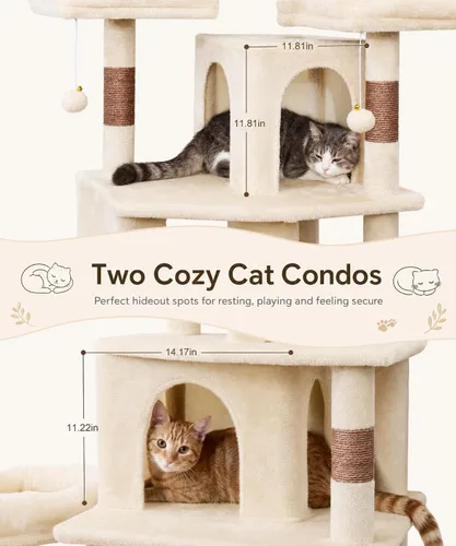 Vista 3 de PMT03BW - Árbol para gatos de interior, torre grande de 71 pulgadas con poste rascador y percha superior, hamaca, condominio para gatos adultos
