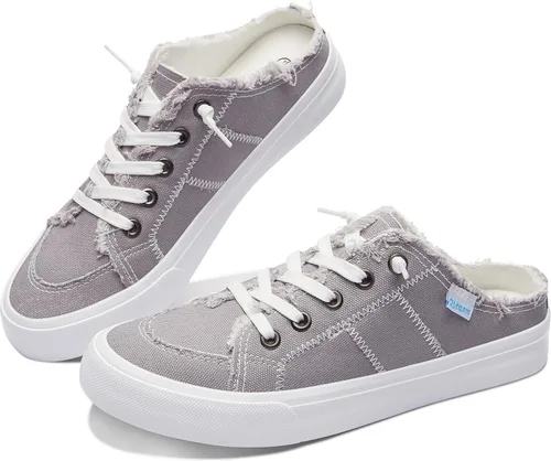 Vista 17 de Obtaom Sandalias de lona para mujer con espuma viscoelástica Clipper, tenis de moda, cómodas, fáciles de poner, sandalias sin tacón para mujer Beige