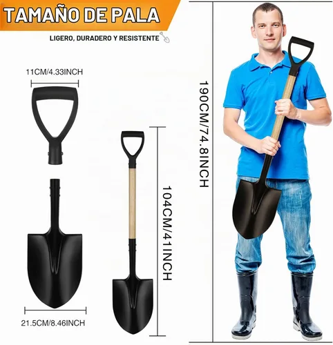 Vista 2 de Pala de excavación resistente de punta redonda de 41 pulgadas, mango de madera con agarre en D y cabeza de acero aleado, ideal para jardín
