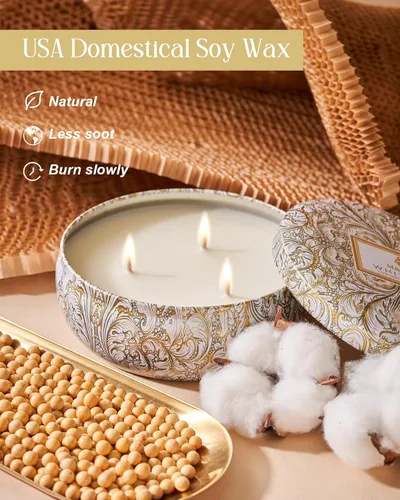 Vista 58 de M&SENSE Velas aromáticas de bayas cítricas, vela grande de lata de soja de 3 mechas, más de 40 horas de tiempo de combustión, cera vegana 100%