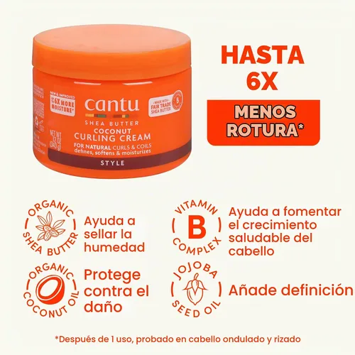 Vista 4 de Cantu Crema rizadora de coco con manteca de karité para cabello natural, 12 onzas
