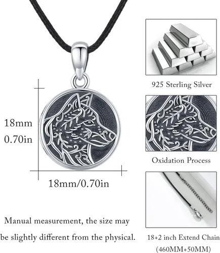 Vista 5 de MEDWISE Collar con medallón vikingo Volf que sostiene fotos de plata oxidada, collar de medallón de fotos de plata oxidada, collar de lobo, regalo