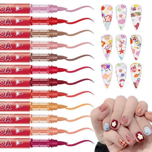 Vista 16 de IONSGAKO Juego de bolígrafos de arte de uñas de 12 colores, bolígrafos de esmalte de uñas, bolígrafo de dibujo de arte de uñas, secado rápido