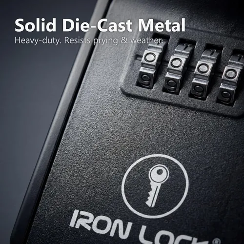 Vista 7 de Iron Lock® - Caja de bloqueo de llave pequeña para montaje en pared con código, para exteriores (negro) 10,000 resettable combos, no app or dead