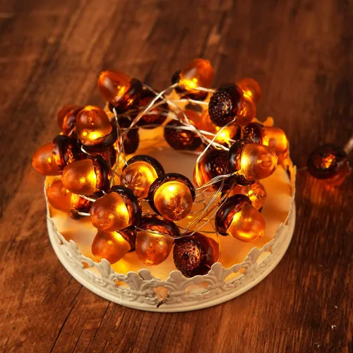 Vista 4 de BOHON - Cadena de luces de bellota 3D para otoño, decoración de cosecha, luces de cadena de 10 pies, funciona con baterías, con control remoto