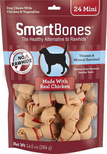 Vista 8 de SmartBones Mini masticables con carne de res real, 24 unidades, masticables sin piel cruda para perros Con carne de res y pollo reales, masticable