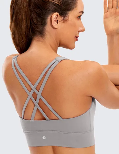 Vista 3 de CRZ YOGA Butterluxe - Brasier deportivo de cuello alto con tirantes delgados para mujer, con relleno, espalda cruzada, para entrenamiento, deportes