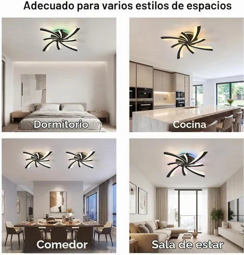 Vista 6 de STCH Ceiling Lighting Fixtures, Lampara de Techo RGB, Remote & App Control D1-Dimmable light ring+RGB light-black