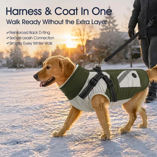 Vista 2 de IECOii Abrigos para perros pequeños, arnés de invierno con cremallera, color verde, talla XS, cálido abrigo de invierno para perros pequeños