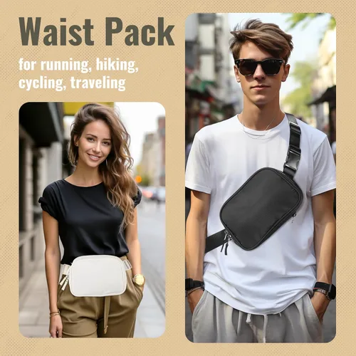 Vista 2 de ProCase Riñonera mejorada para hombres y mujeres, a la moda, impermeable, para correr, con correa resistente ajustable y doble cremallera