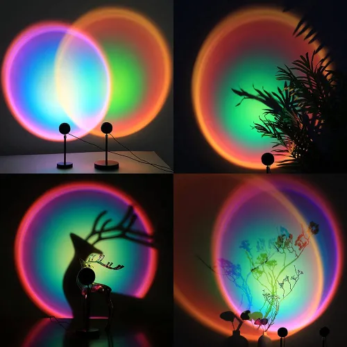 Vista 6 de Proyector de lámpara de puesta de sol, luz LED de decoración de arco iris Lámparas de luz solar románticas de 16 colores con control de botón