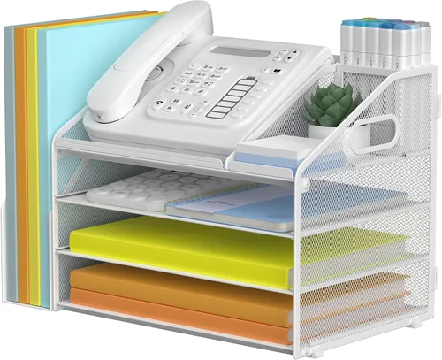 Vista 22 de DocNest - Organizador de archivos de 4 niveles con bandeja para cartas, organizador de escritorio de malla con asa, organizadores de escritorio