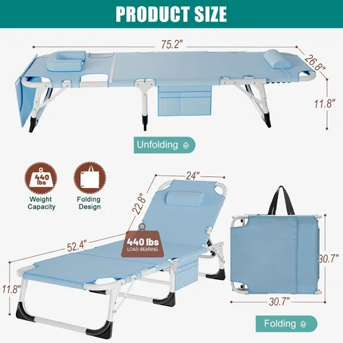 Vista 2 de DoCred Silla de bronceado 3 en 1 con agujero para brazo facial, sillas tumbonas plegables de alta resistencia, silla de salón al aire libre de 5
