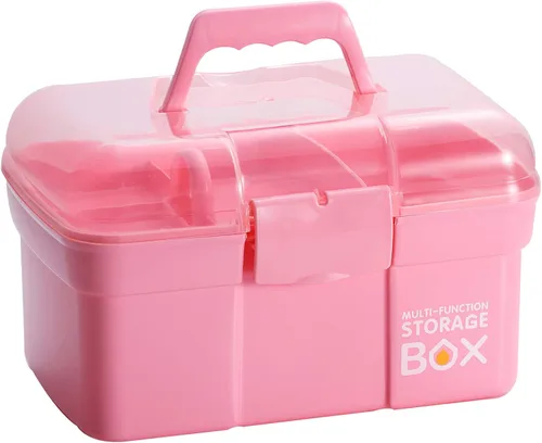 Vista 10 de Kinsorcai Organizador de caja de plástico de 11 pulgadas con bandeja extraíble, organizador de costura, suministros de manualidades y arte, caja