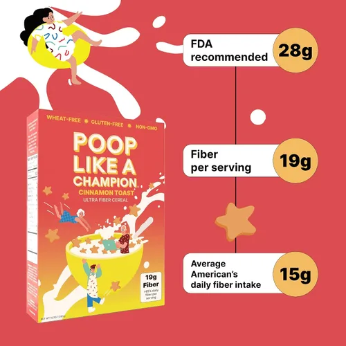 Vista 6 de Poop Like A Champion Cereal alto en fibra – Sabor tostada de canela Apto para dieta cetogénica baja en carbohidratos sin gluten y saludable