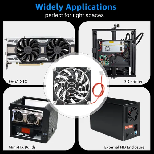 Vista 3 de GDSTIME Ultra delgado 3.150 in x 3.150 in x 0.394 in 12V PC sin escobillas DC ventilador de enfriamiento 2pin para impresora 3D fuente