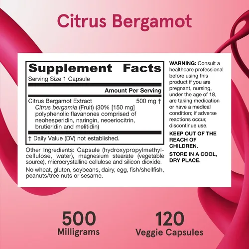 Vista 6 de Jarrow Formulas Bergamota cítrica de 500 mg-120 porciones (cápsulas vegetales) - Apoyo antioxidante para la salud cardiovascular y metabólica