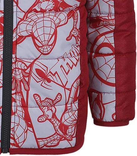 Vista 7 de Marvel Chaqueta acolchada con capucha y cremallera para niños de Spider-Man para niños pequeños - RojoBlanco
