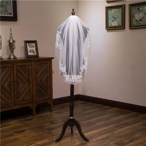 Vista 2 de Sepniell Velo de novia de encaje con peine y apliqus accesorios para el cabello cosido para boda blanco