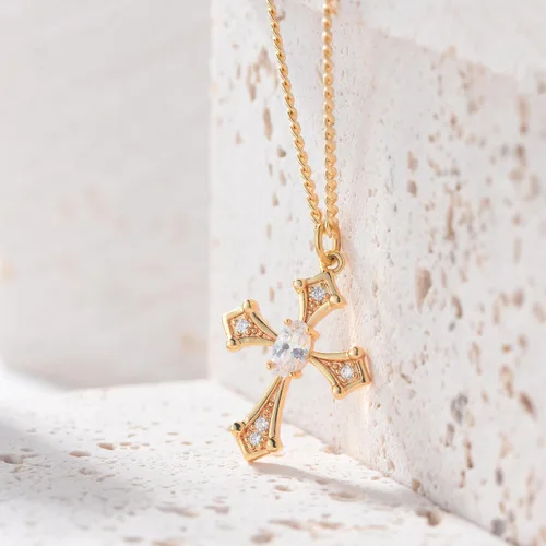 Vista 50 de Fettero - Collar con dije de cruz de fe, chapado en oro de 14 K, cadena fina, minimalista, simple, pequeña, para oración, regalo de joyería religiosa